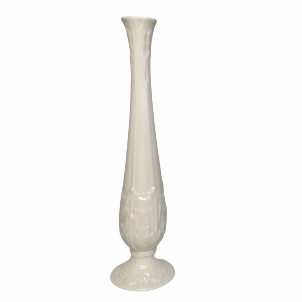 LENOX Florentine Bud Vase Vintage Ivory Porcelain China Embossed 10 5/8” Tall